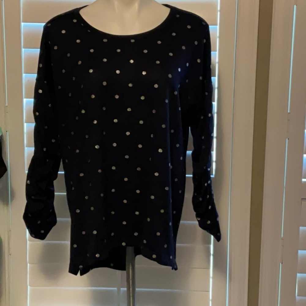 Cato Black and Silver Blouse with Gathered Sleeves